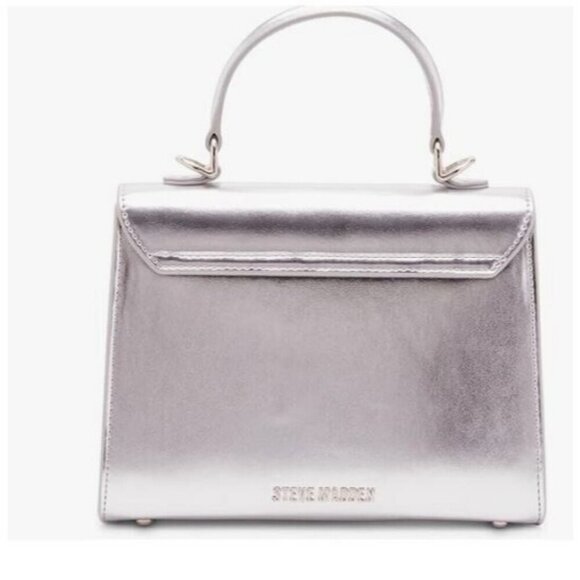 STEVE MADDEN Blattuca logo metallic top handle crossbody bag -Silver (Used) - Picture 11 of 14
